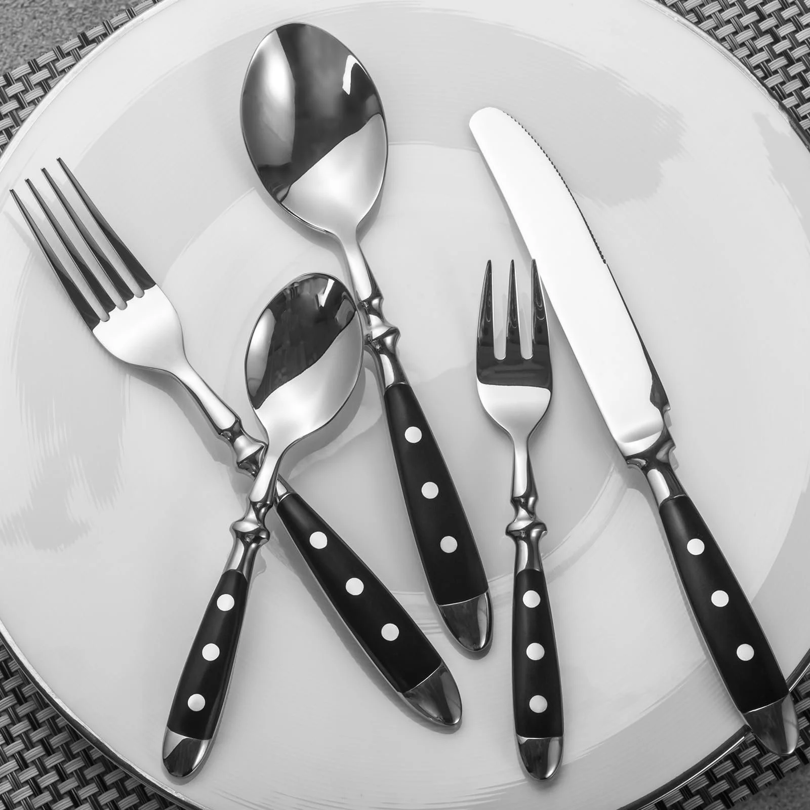 Набір столових приборів Alata Berlin Series для 6 осіб з нержавіючої сталі з чорними ручками кований та важкий, фото №4
