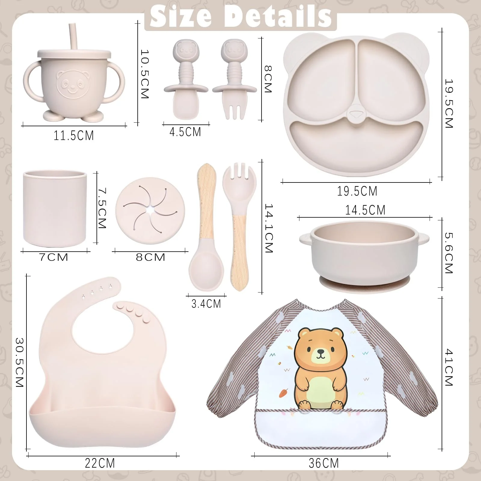 Набор детской посуды Dazhtu, 11 предметов, силикон, бежевый, фото №2 Набор детской посуды Dazhtu, 11 предметов, силикон, бежевый, фото №2