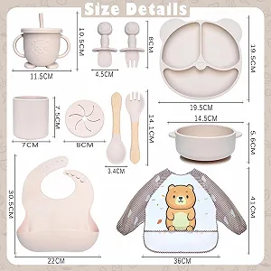Набір дитячого посуду Dazhtu, 11 предметів, силікон, бежевий synthetic.ua - Фото 1