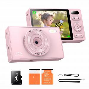 Детская цифровая камера 48MP PEEIPM 64GB Anti-Shake Photo Vlogging Camera 16X Digital Zoom, непрерывная съемка, селфи, компактная камера - Фото 1
