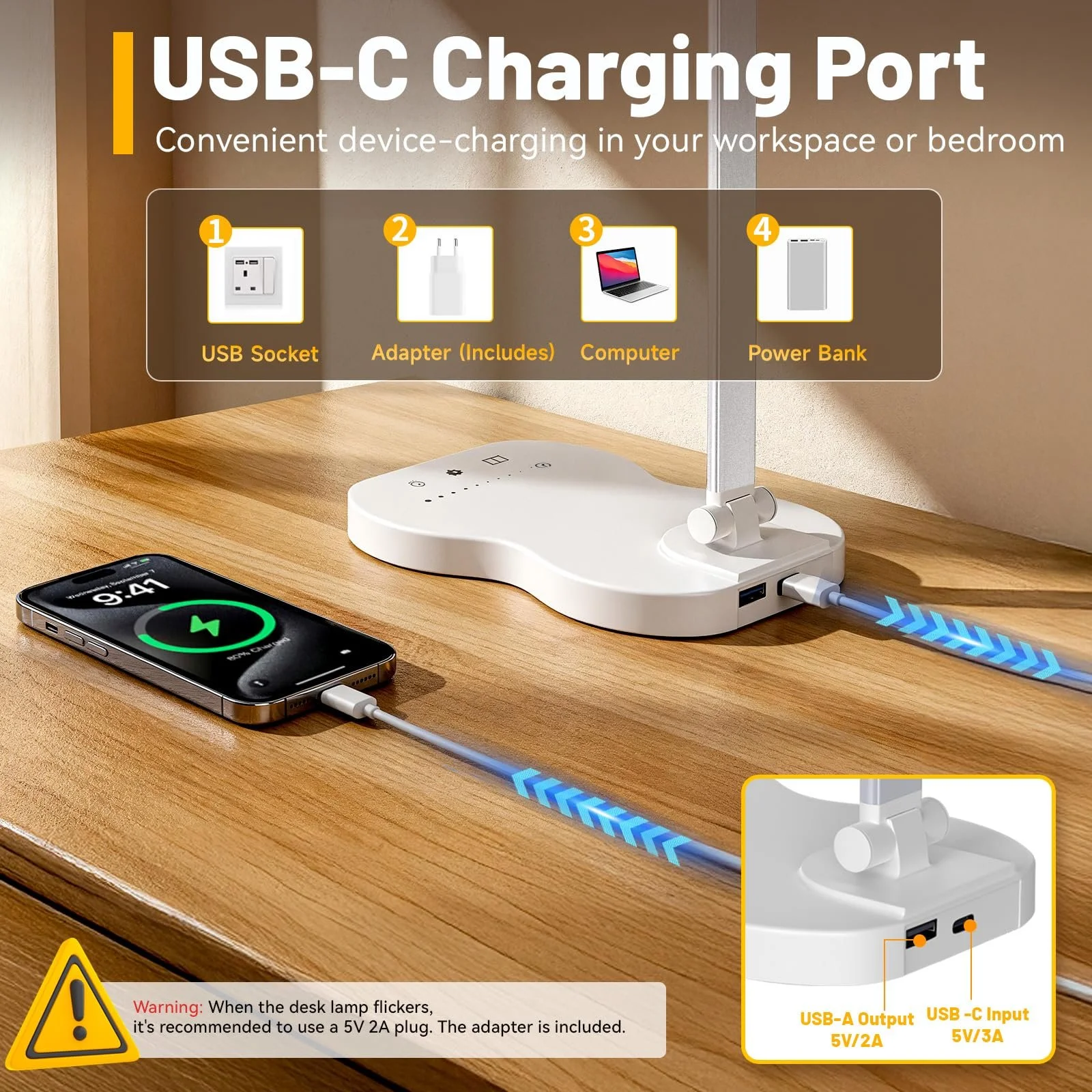 Настільна лампа Morotty LED з двома головками 5 режимів 10 рівнів яскравості Сенсорна Біла, фото №2