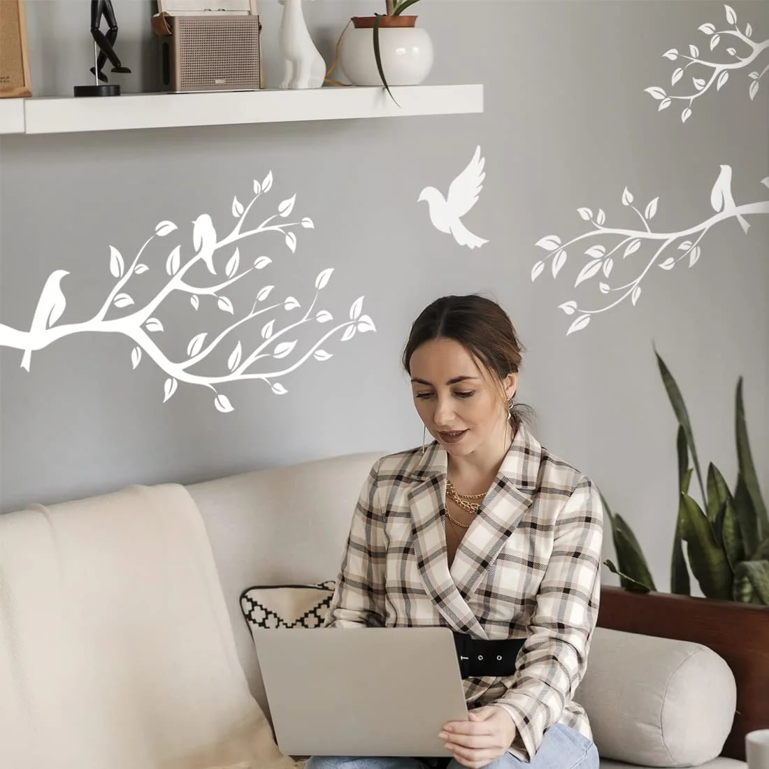 Наклейка на стіну Птахи на гілці Вінілова Біла 450 x 535 мм, фото №5