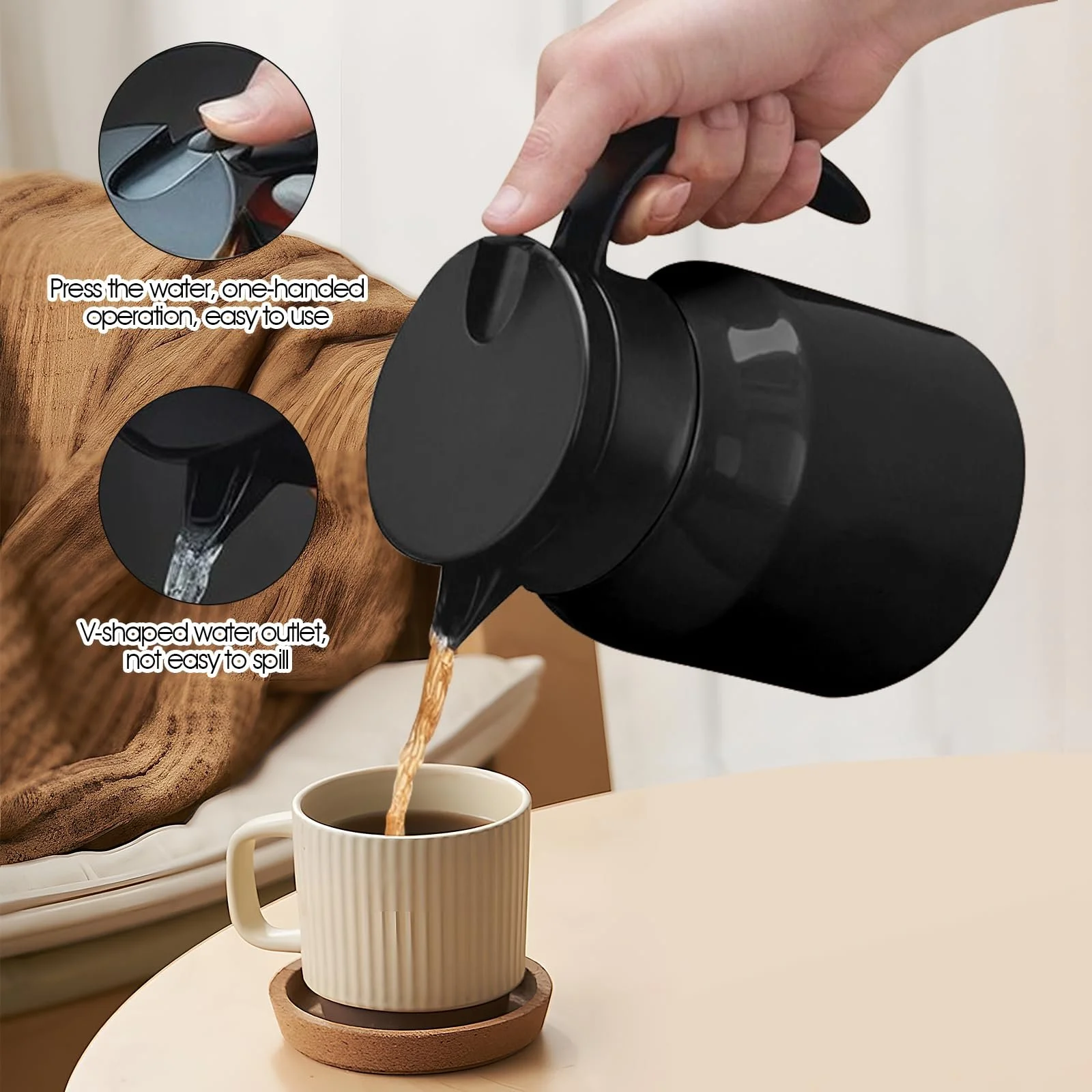 Термос-кавник 1 л Thermos Flask з вставкою-сіткою, кавник з нержавіючої сталі, фото №4