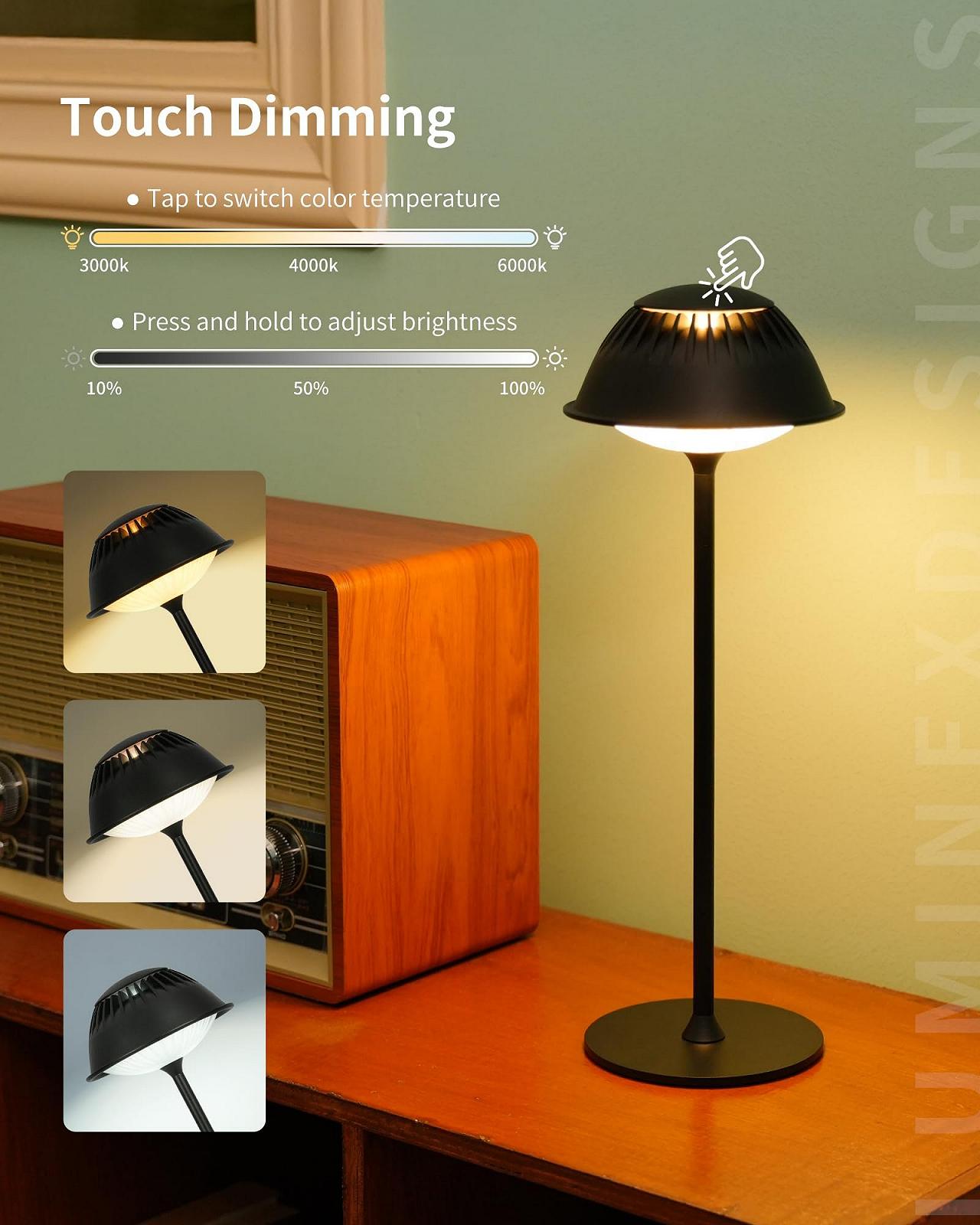 Настільна лампа LuminexDesigns Ретро акумуляторна 2 шт. Чорний, фото №5