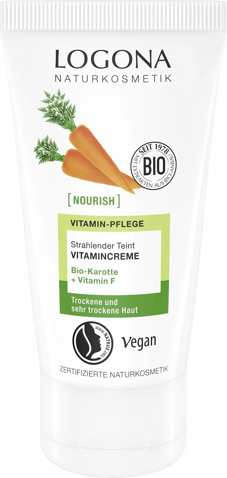 Вітамінний крем для обличчя LOGONA Naturkosmetik NOURISH Radiant Complexion з органічною морквою та вітаміном F 50 мл, фото №3 Вітамінний крем для обличчя LOGONA Naturkosmetik NOURISH Radiant Complexion з органічною морквою та вітаміном F 50 мл, фото №3