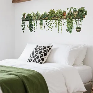 Настінна наклейка Green Leaves Plants Flower Vine Ivy Vine Flower Pot ПВХ Зелена - Фото 1