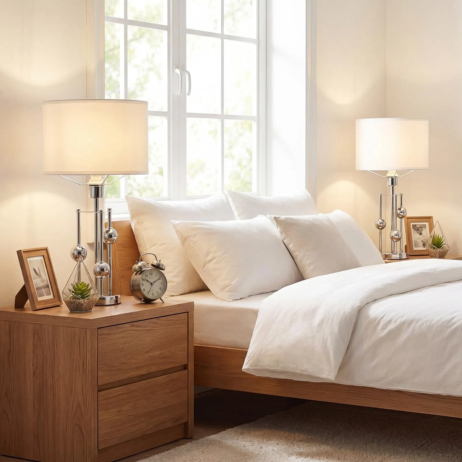 Настільна лампа COSTWAY з цоколем E27 лляним абажуром та декоративними кулями 30 x 60 см, фото №9