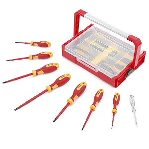 Набір ізольованих викруток 8 предметів VDE 1000 V Phillips/Slotted з тестером та кейсом EVA - Фото 1