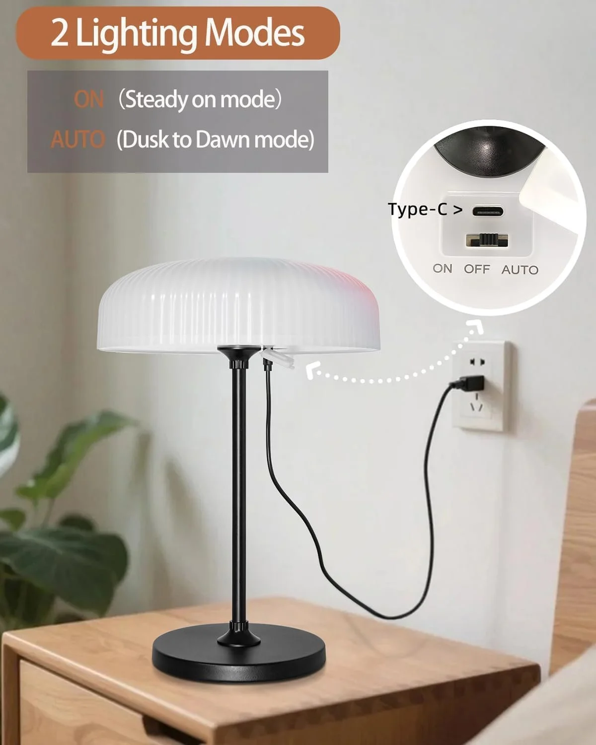 Настільна лампа на сонячній батареї Mushroom акумуляторна USB IP54 димована, фото №6