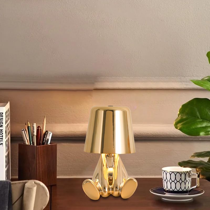 Настільна лампа ELINKUME Touch Cute Small Golden Man LED USB 3-рівнева яскравість Димова, фото №5