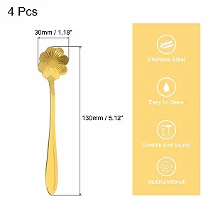 Ложка Кавова QUARKZMAN Нержавіюча сталь Квітка Соняшник Золотий, 4 шт synthetic.ua - Фото 1