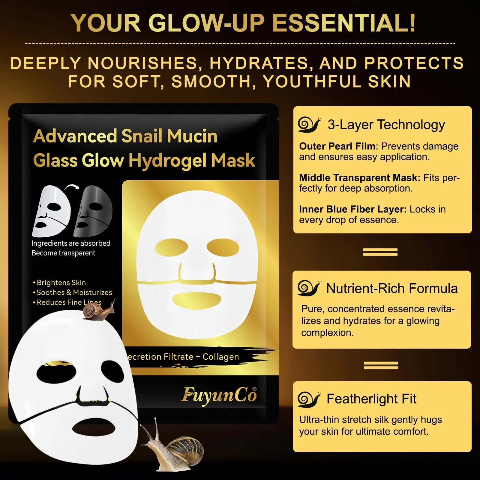 Маска для обличчя Advanced Snail Mucin Glass Glow, колагенова маска нічна, фото №5