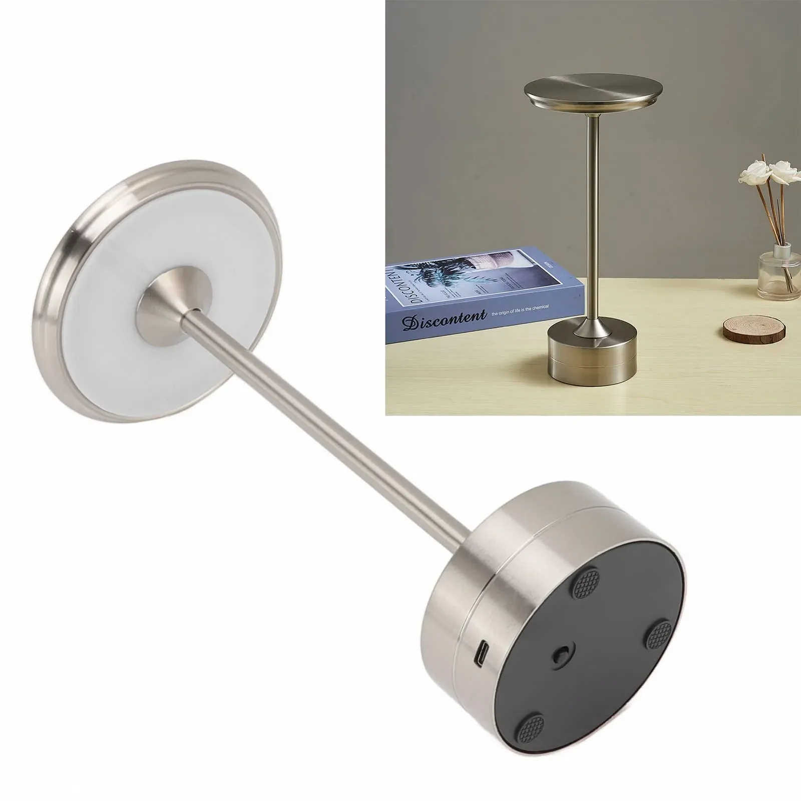 Настільна лампа Haofy Акумуляторна 2000 мАг 3 рівні яскравості Портативна USB-C LED Металева, фото №6