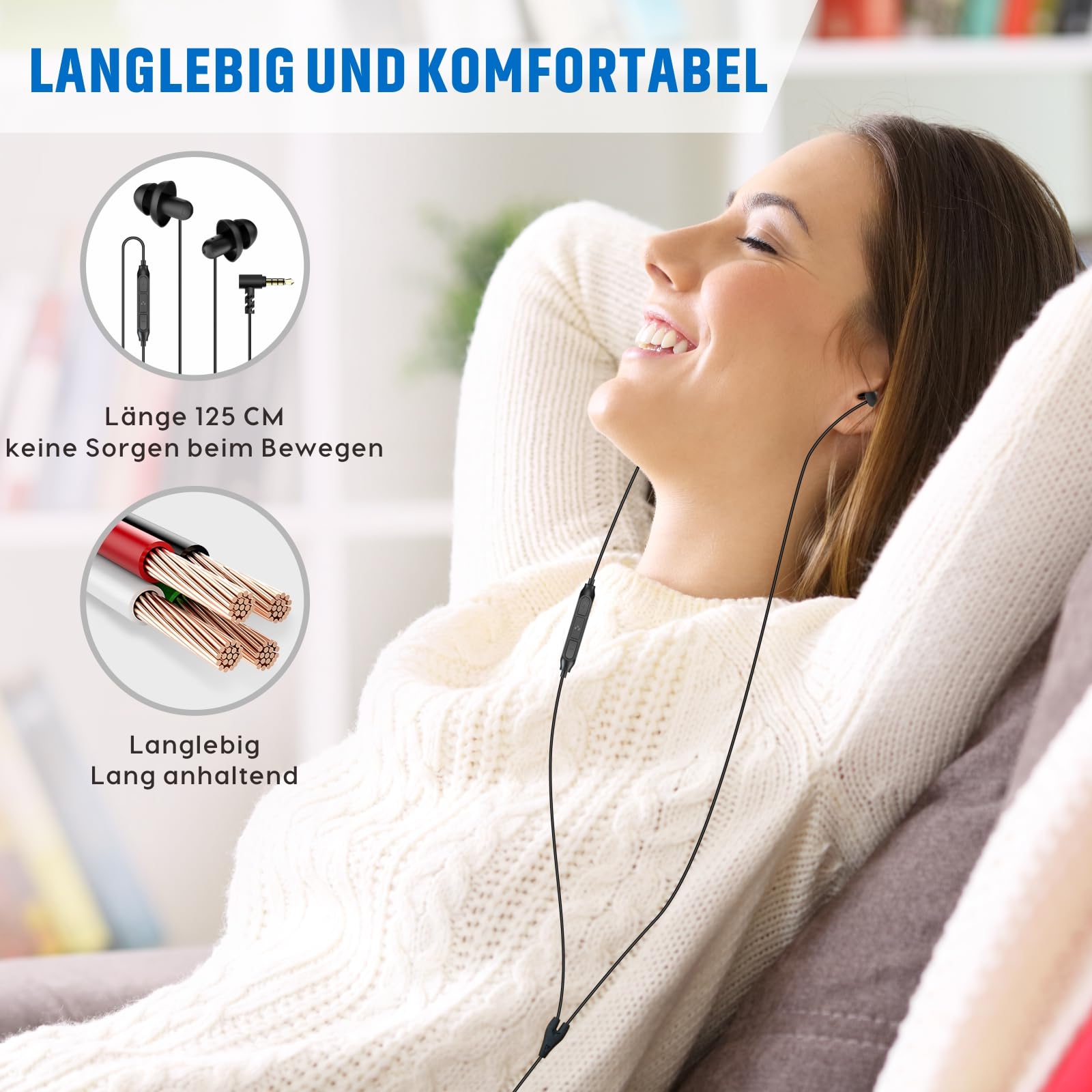 Навушники Hearprotek Sleep Soft Lightweight з мікрофоном і регулюванням гучності 3.5мм, фото №5