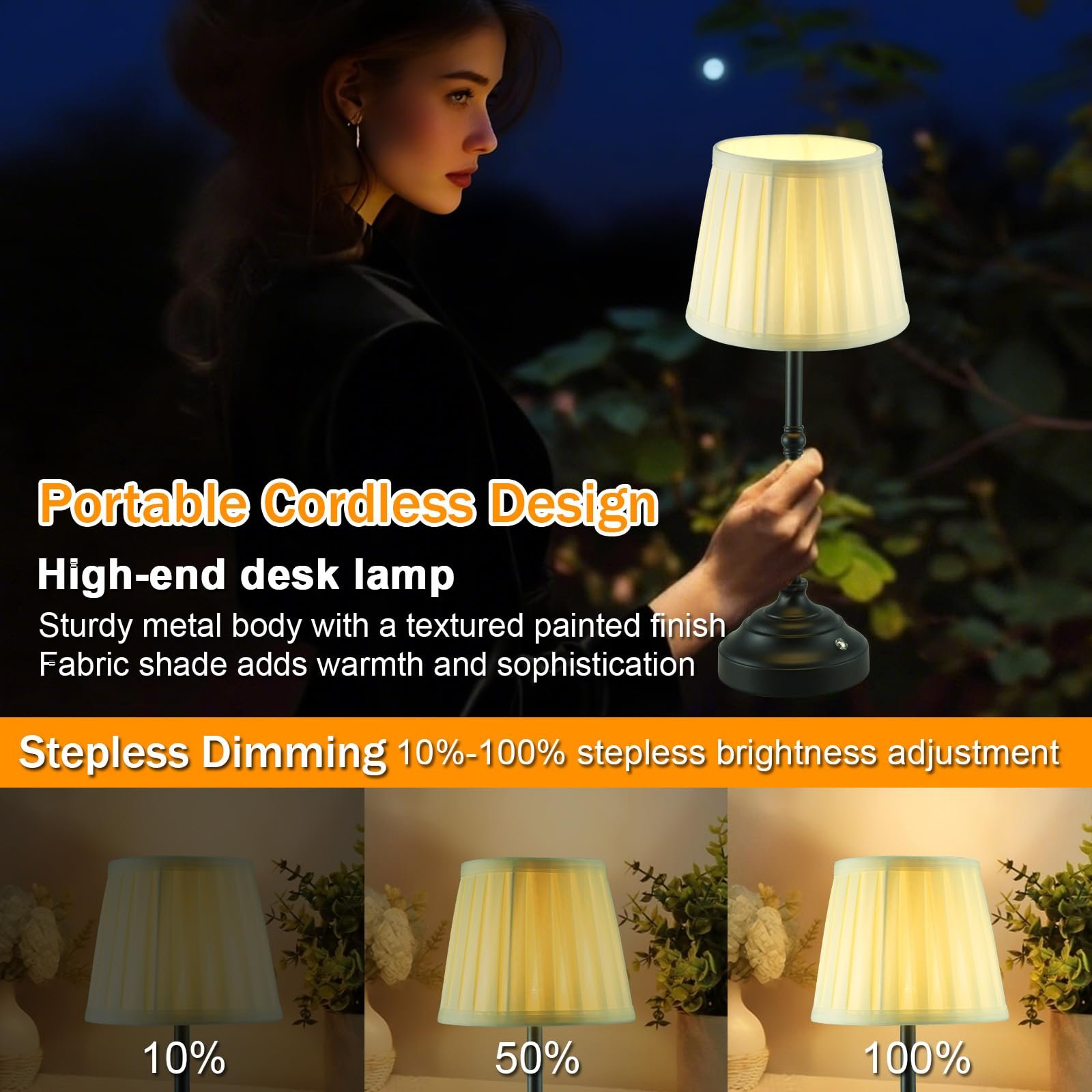 Настільна лампа Monsing бездротова акумуляторна 3 температури димер водонепроникна портативна LED чорна, фото №3