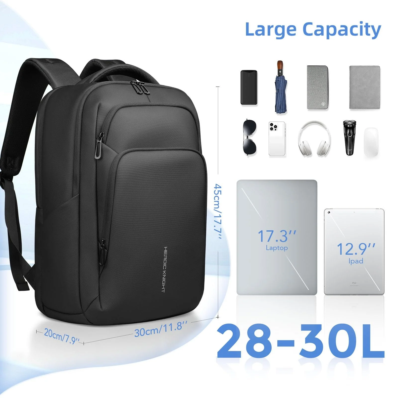 Рюкзак для ноутбука 30л Waterproof 17.3 дюйма USB-C/USB-A Black, фото №3 Рюкзак для ноутбука 30л Waterproof 17.3 дюйма USB-C/USB-A Black, фото №3