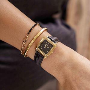 Женские часы BURKER Macy Квадратные Аналоговые Кварцевые 26 мм Золотой Черный/Черная Кожа synthetic.ua - Фото 1