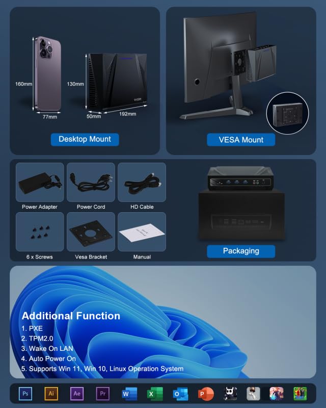 Мінікомп'ютер WEIDIAN Win 11 Pro 11 Gen i9 11900H (до 4.90GHz) 16GB RAM 512GB M.2 SSD 4K HD DP Type-C Triple Display Gigabit Ethernet Mini ПК Підтримує WIFI5 BT4.2 USB для бізнесу Офісний, фото №6