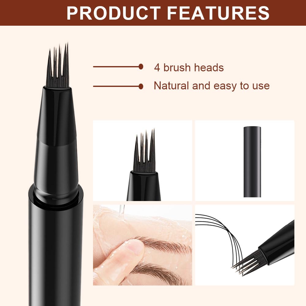 Олівець для брів 3D Водостійкий 4-зубчастий Кінчик Коричневий, фото №6