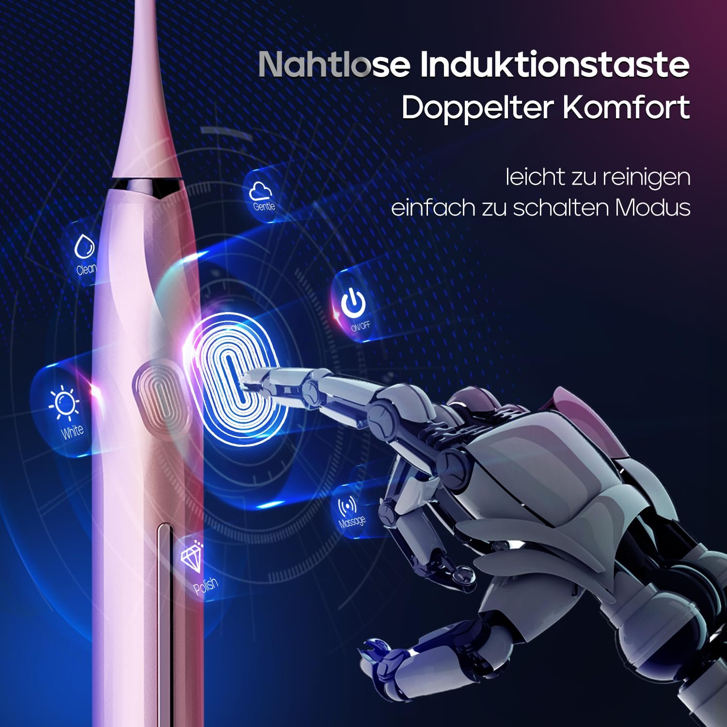 Електрична звукова зубна щітка seago SG-2752 з датчиком тиску 40000 коливань за хвилину Рожева, фото №3