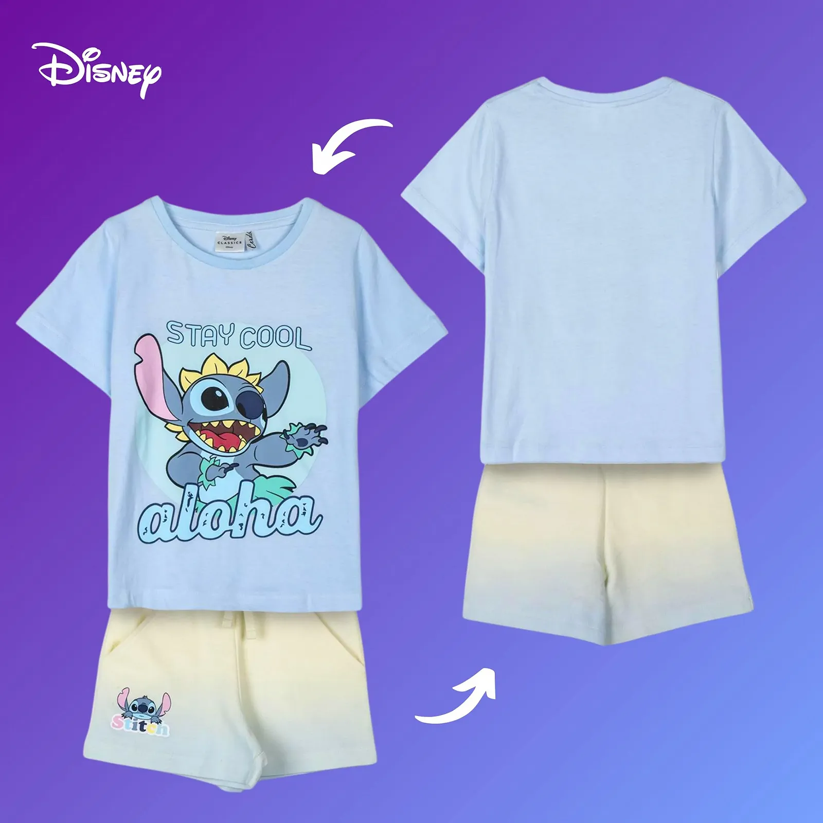 Комплект дитячий: футболка та шорти Disney Stitch, літній, бавовняний, 2 предмети, фото №9 Комплект дитячий: футболка та шорти Disney Stitch, літній, бавовняний, 2 предмети, фото №9