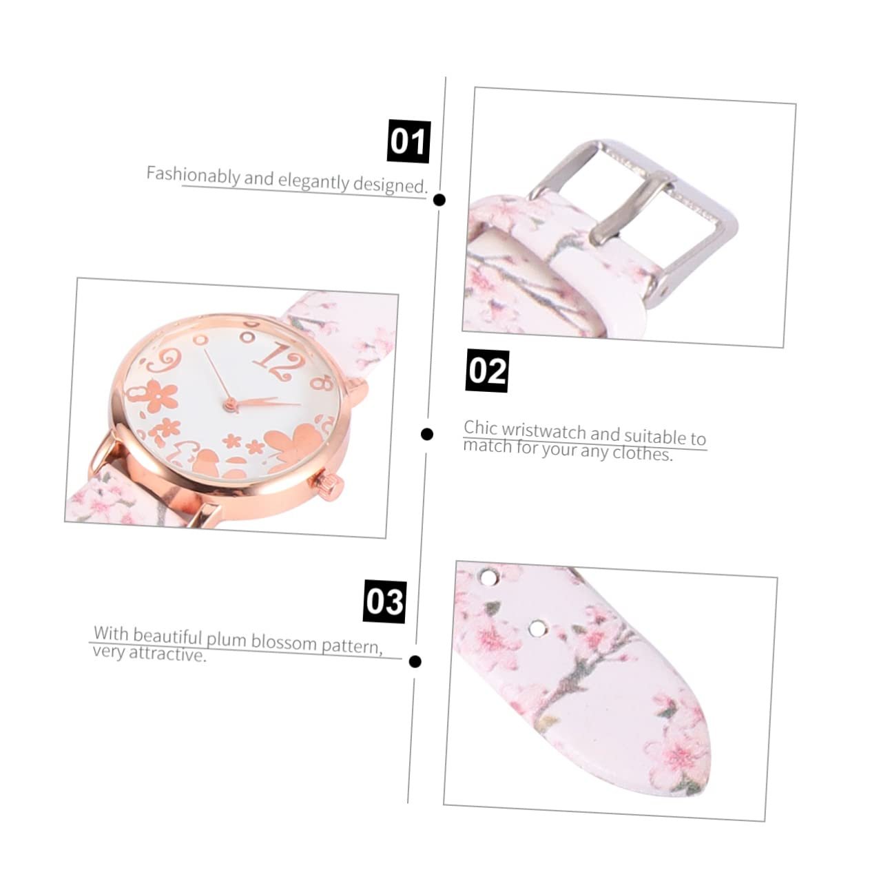 Жіночий наручний годинник PartyKindom з візерунком сливового цвіту, кварцовий годинник з ремінцем і пряжкою, фото №9