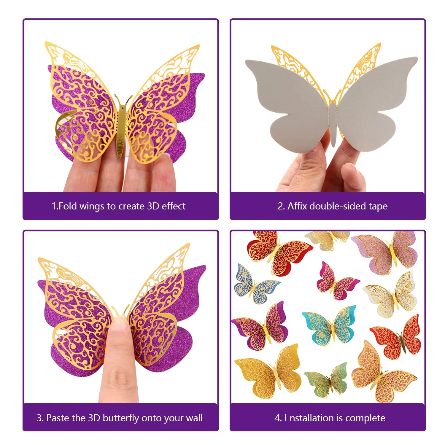 Наклейки на стіну MAMUNU 3D Butterflies 24 шт. Золоті, фото №5 Наклейки на стіну MAMUNU 3D Butterflies 24 шт. Золоті, фото №5