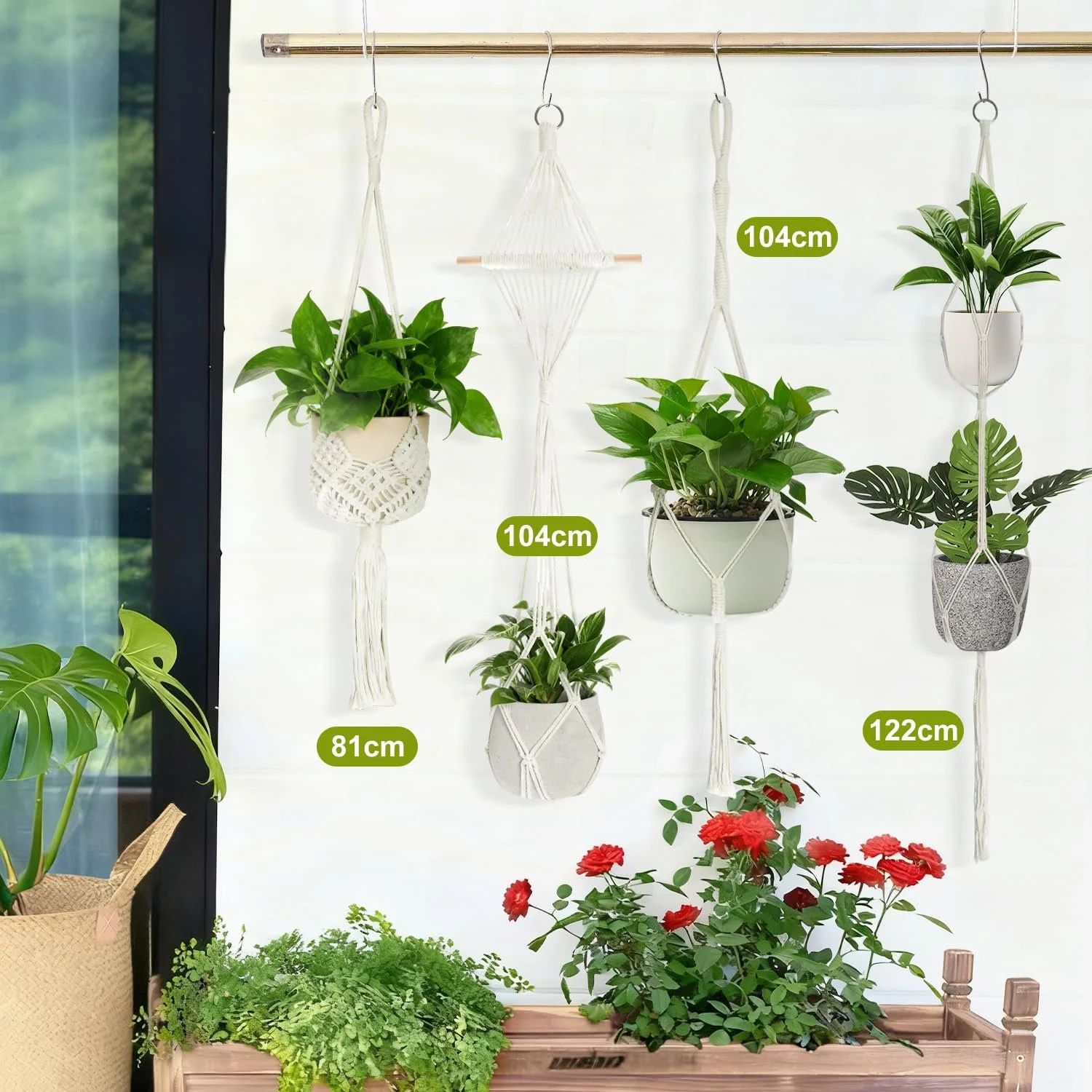 Набір підвісних кошиків макраме Petutu 4 шт. бавовняні ручна робота Білий, фото №2 Набір підвісних кошиків макраме Petutu 4 шт. бавовняні ручна робота Білий, фото №2