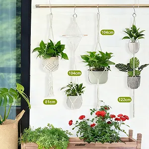 Набір підвісних кошиків макраме Petutu 4 шт. бавовняні ручна робота Білий synthetic.ua - Фото 1