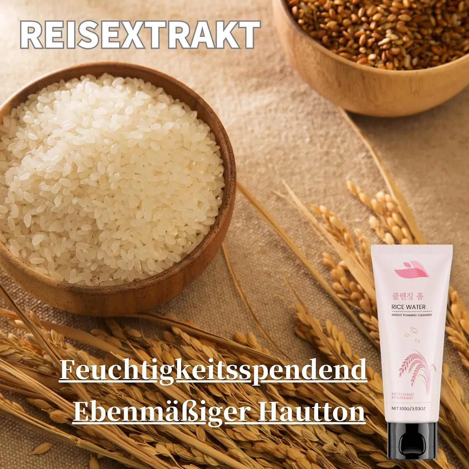 Пенка для умывания с рисовой водой MrCuvaryas для лица Очищающая пенка для лица Увлажняющая пенка для умывания для женщин с рисом, фото №3