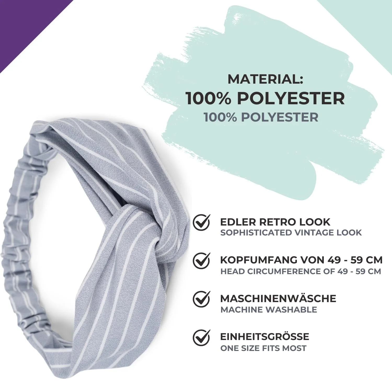 Пов'язка на голову Жіноча styleBREAKER 04026038 Смугастий візерунок Брудно-рожевий, фото №4