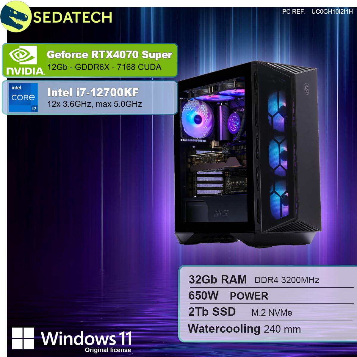 ПК Sedatech Advanced Gaming Water Cooling Intel i7-12700KF RTX4070 Super 32GB RAM 2TB SSD M.2 Windows 11, фото №2