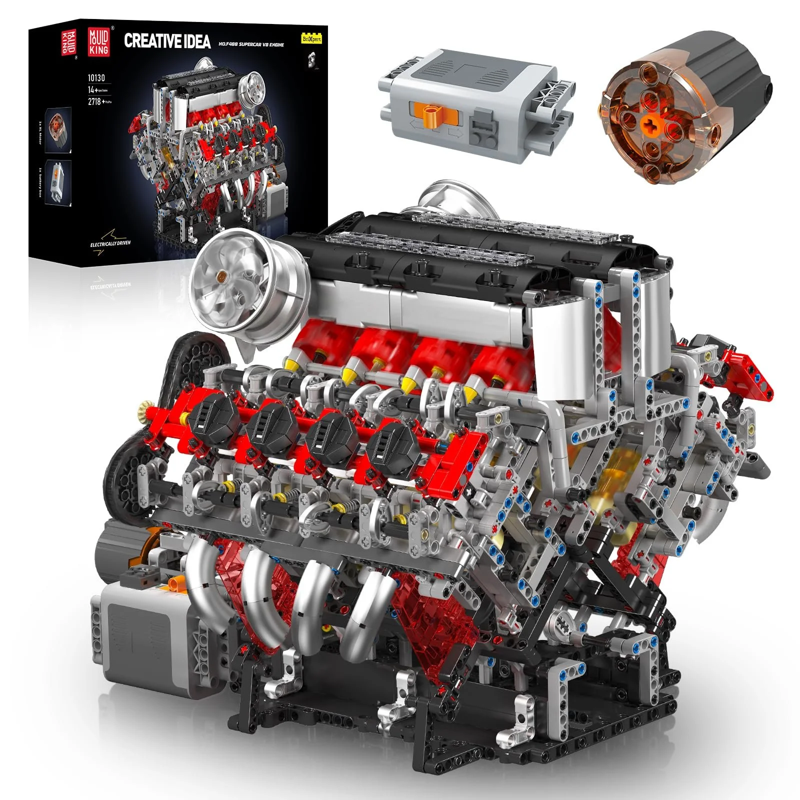 Конструктор Mould King Technik Super Sports Car V8 Engine, 2718 деталей, технология двигателя, восьмицилиндровый двигатель, коллекционные игрушки для мальчиков и девочек, фото №1