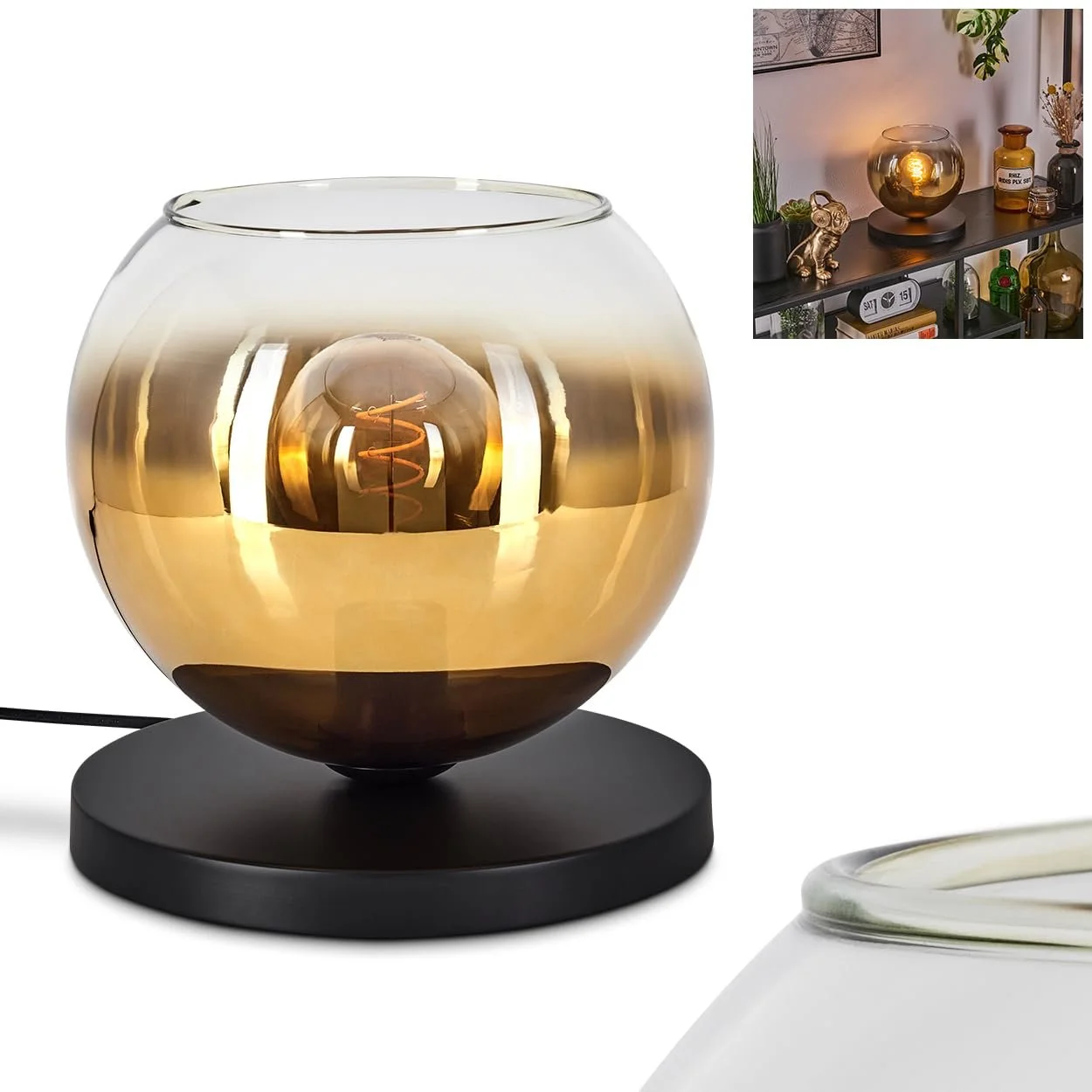 Настільна лампа Koyoto Метал/Скло 25 см E27 Чорний/Золотий/Прозорий, фото №1