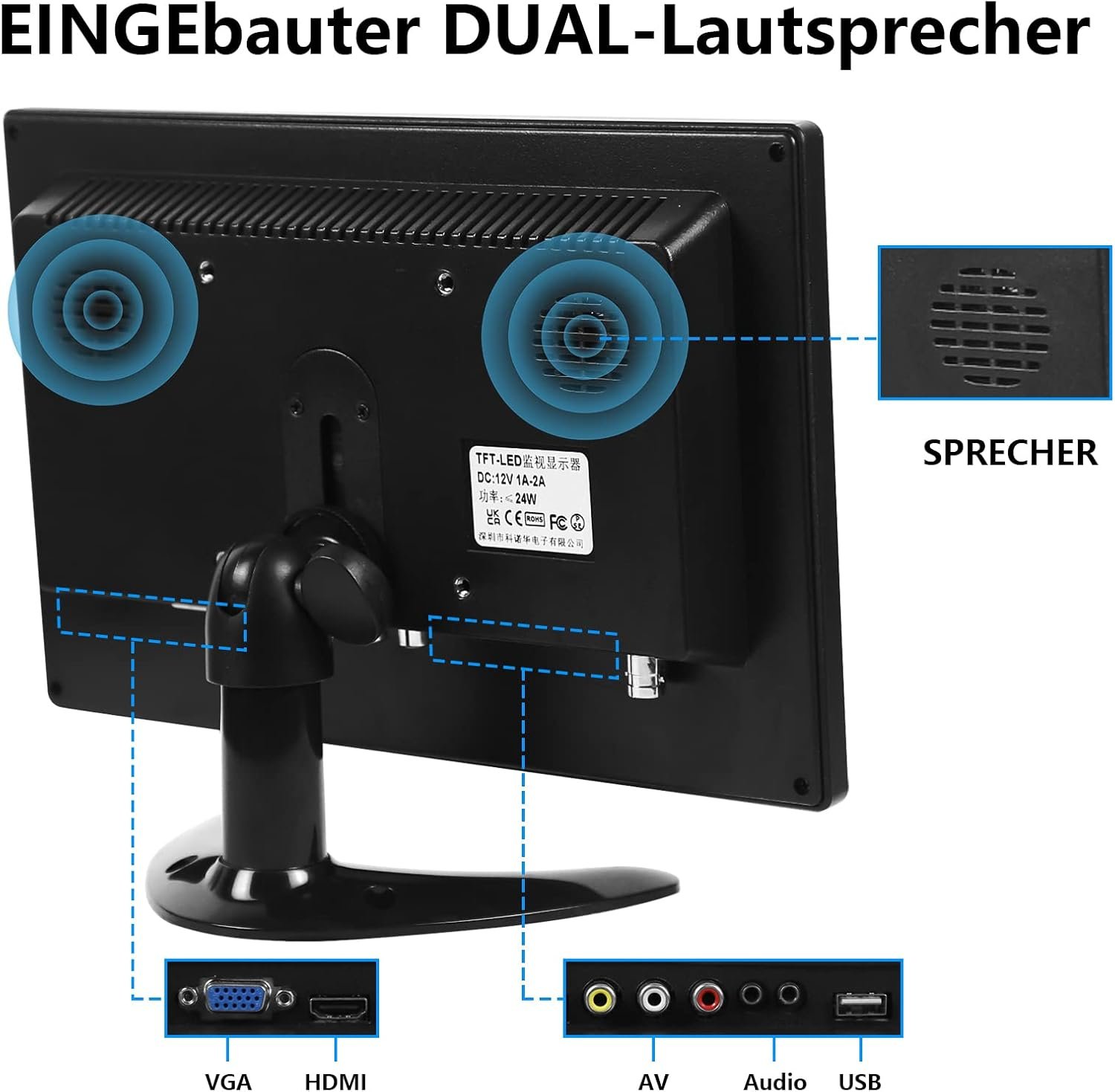 Монітор сенсорний 10.1" AISHICHEN HD-010 HD+ IPS 60 Гц, фото №3