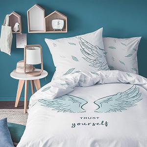 Постільна білизна MTOnlinehandel 135 x 200 см, бавовна, Angel Wings, підліткова, наволочка 80 x 80 см + підковдра 135 x 200 см - Фото 1