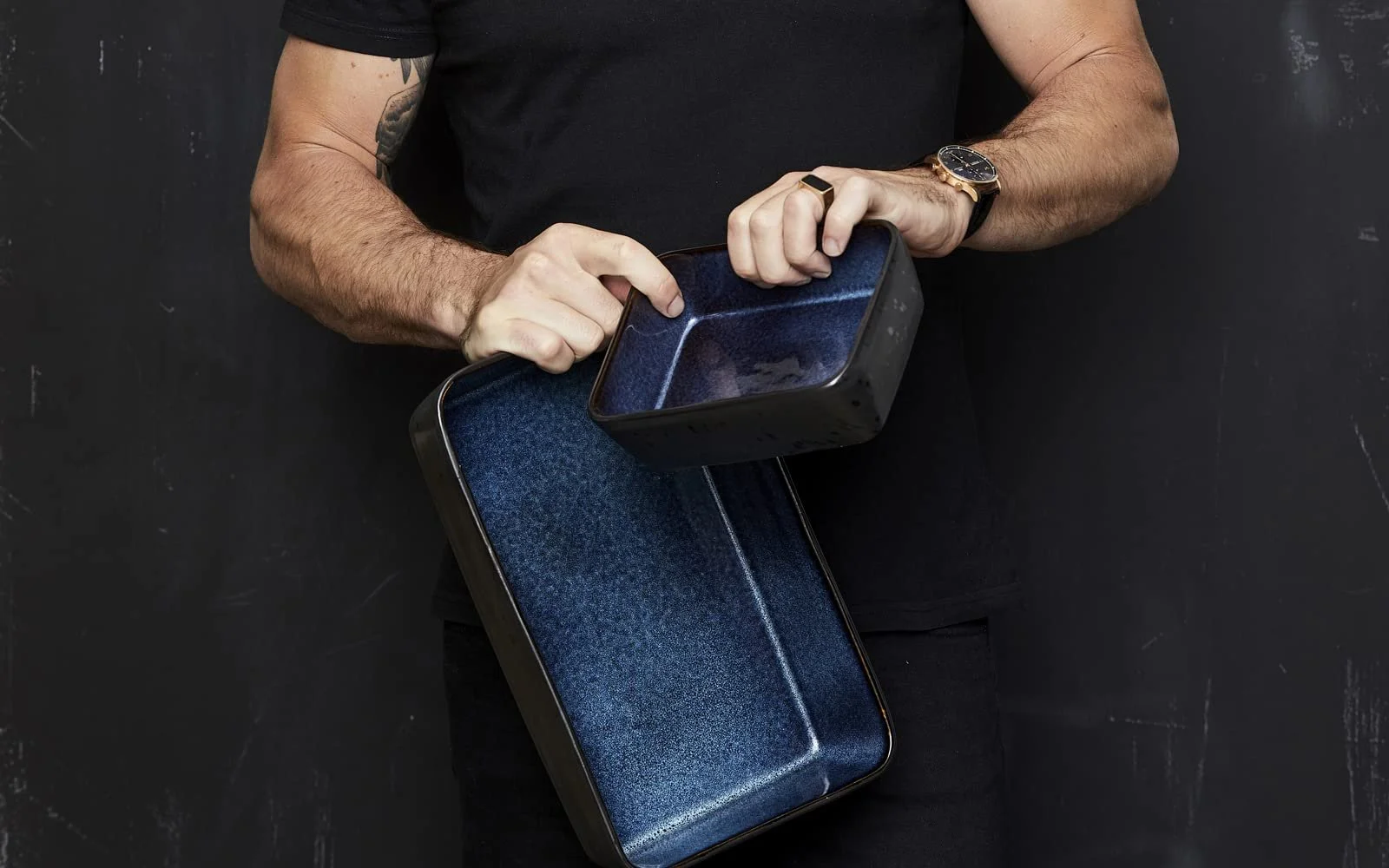 Прямоугольная форма для лазаньи BITZ керамика 19 x 14 x 6 см Черно-синяя, фото №3