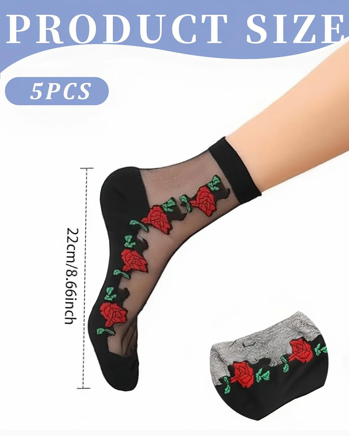 Шкарпетки Прозорі Жіночі з вишивкою, 5 пар, фото №2