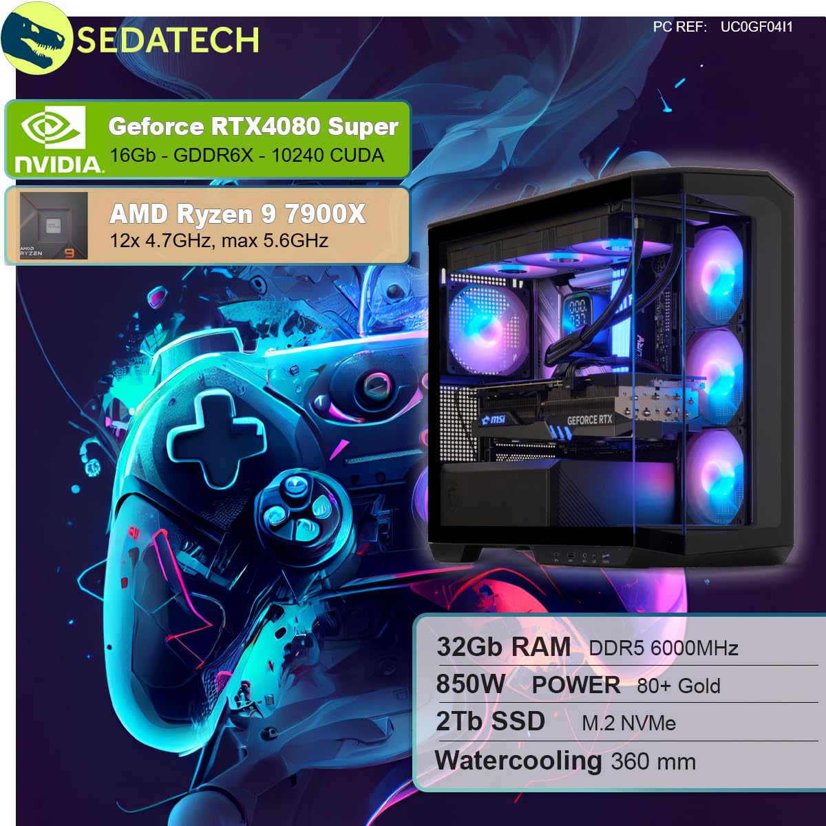 ПК Sedatech Advanced Gaming Ryzen 9 7900X RTX4080 Super 32GB DDR5 2TB SSD M.2 Без ОС, фото №2