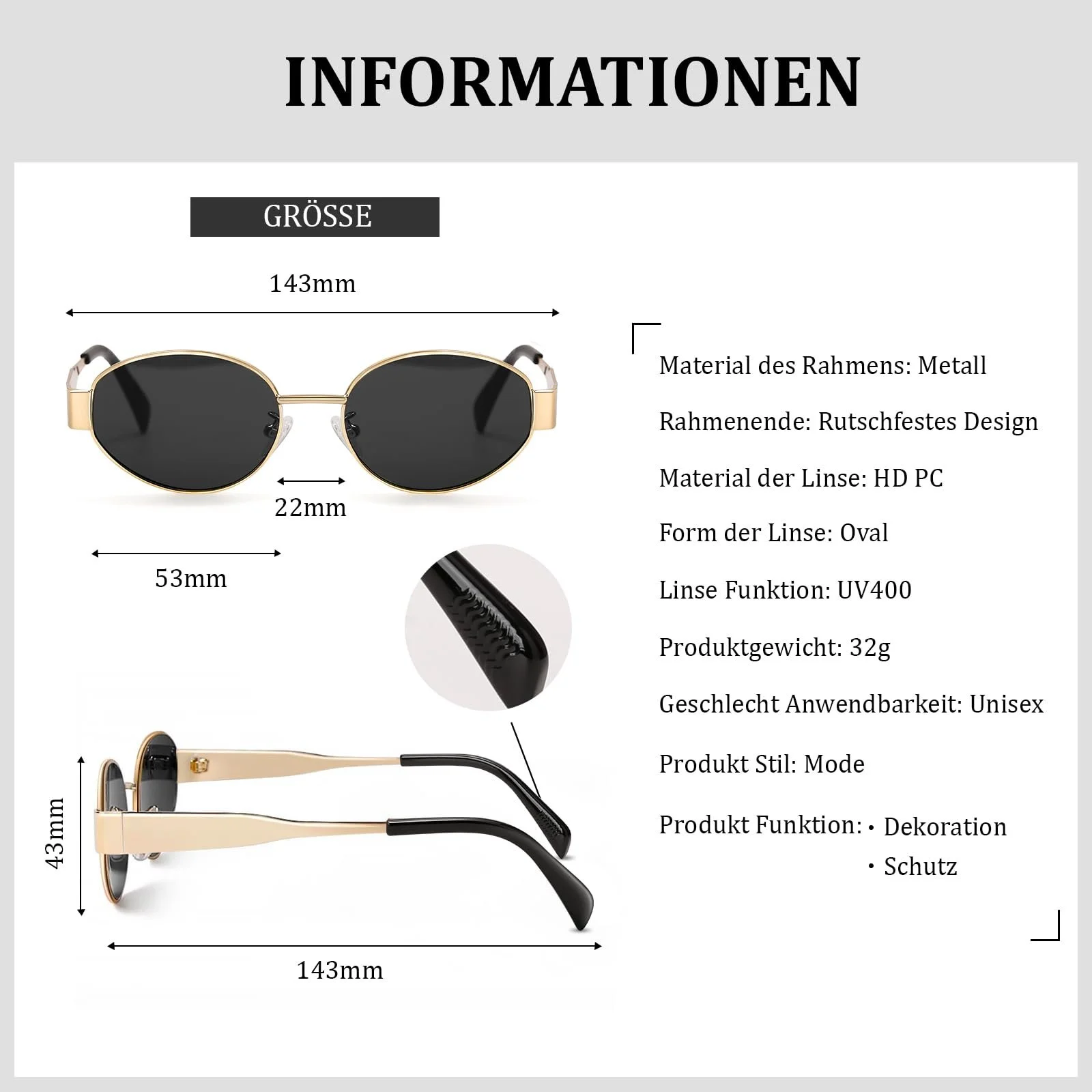 Овальні сонцезахисні окуляри YUGDRUZY Жіночі Вінтажні Модні, UV400 Захист, фото №2