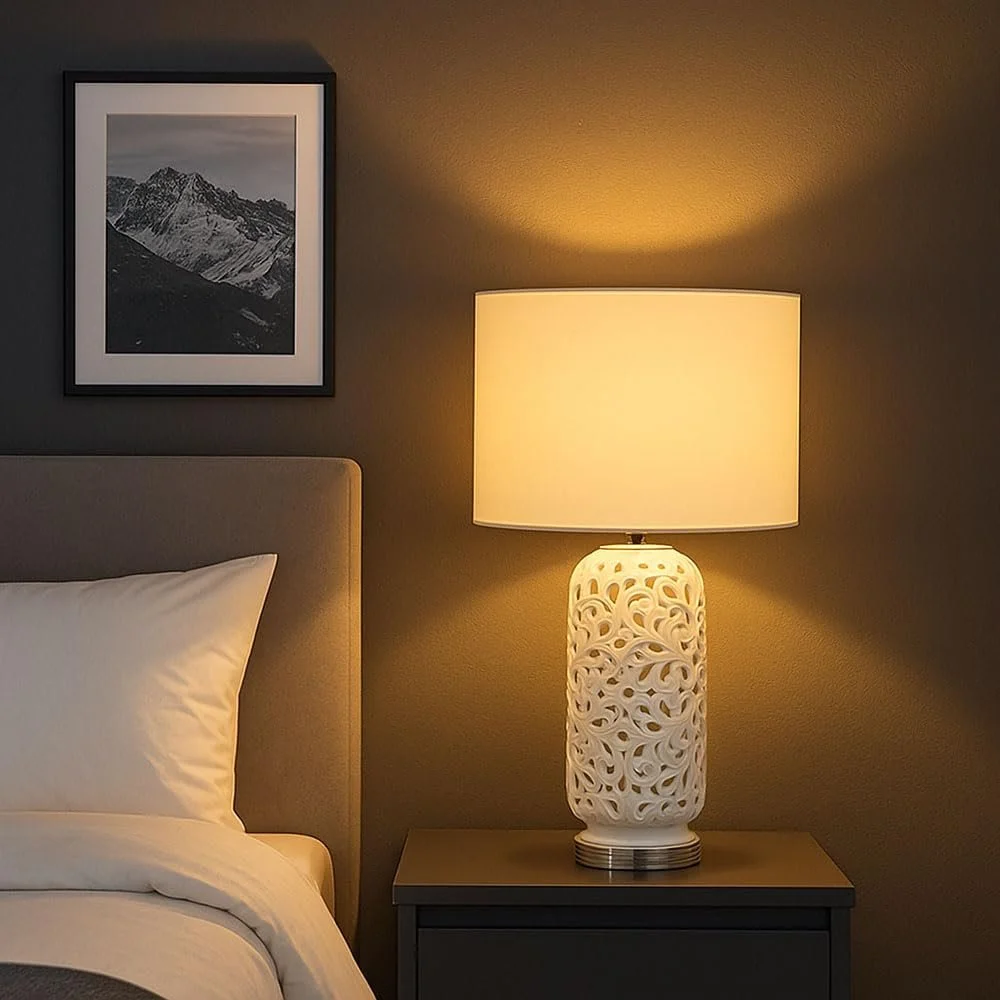 Настольная лампа Ceramic White 40 x 71 см E27 Текстильный плафон Белый, фото №4