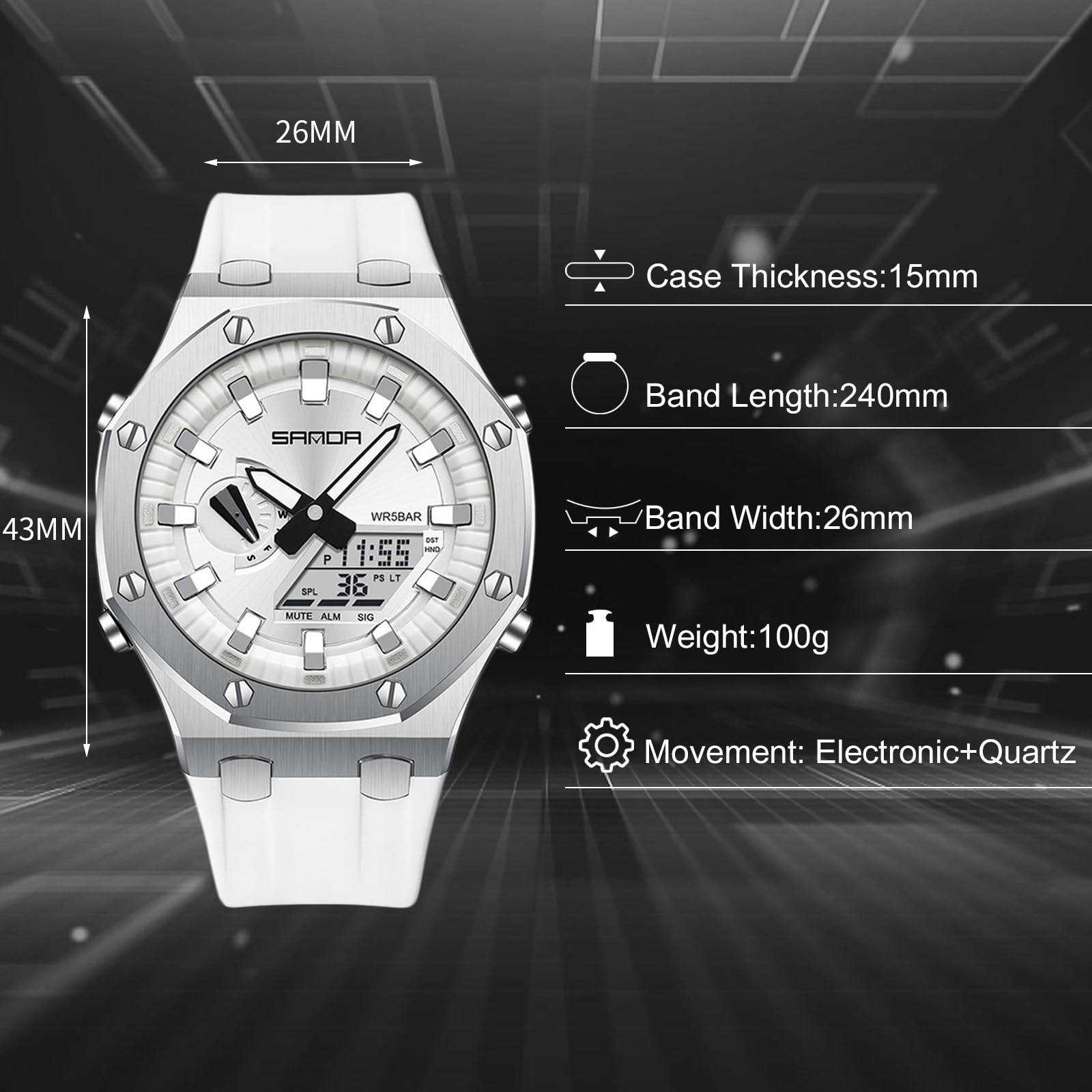 Часы rorios Fashion Для мужчин Электронные 5ATM Силиконовый ремешок Аналоговые Кварцевые Двойной дисплей, фото №4 Часы rorios Fashion Для мужчин Электронные 5ATM Силиконовый ремешок Аналоговые Кварцевые Двойной дисплей, фото №4