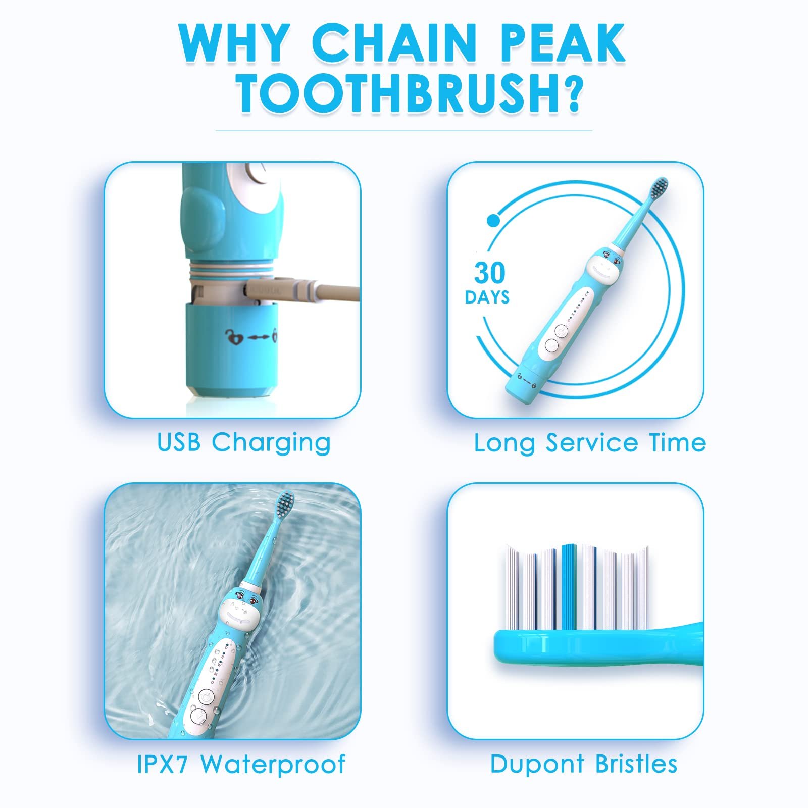 Дитяча електрична звукова зубна щітка CHAIN Peak Dinosaur 5 режимів таймер 2 хвилини, фото №5