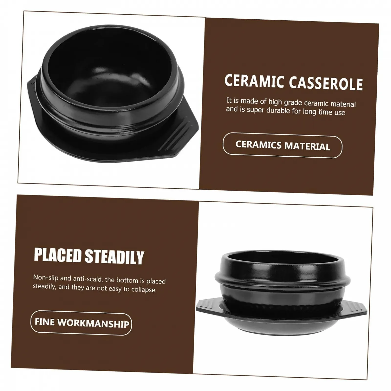 Набор горшков Toyvian Керамический Для бибимбапа Антипригарное покрытие 1100 мл, фото №4