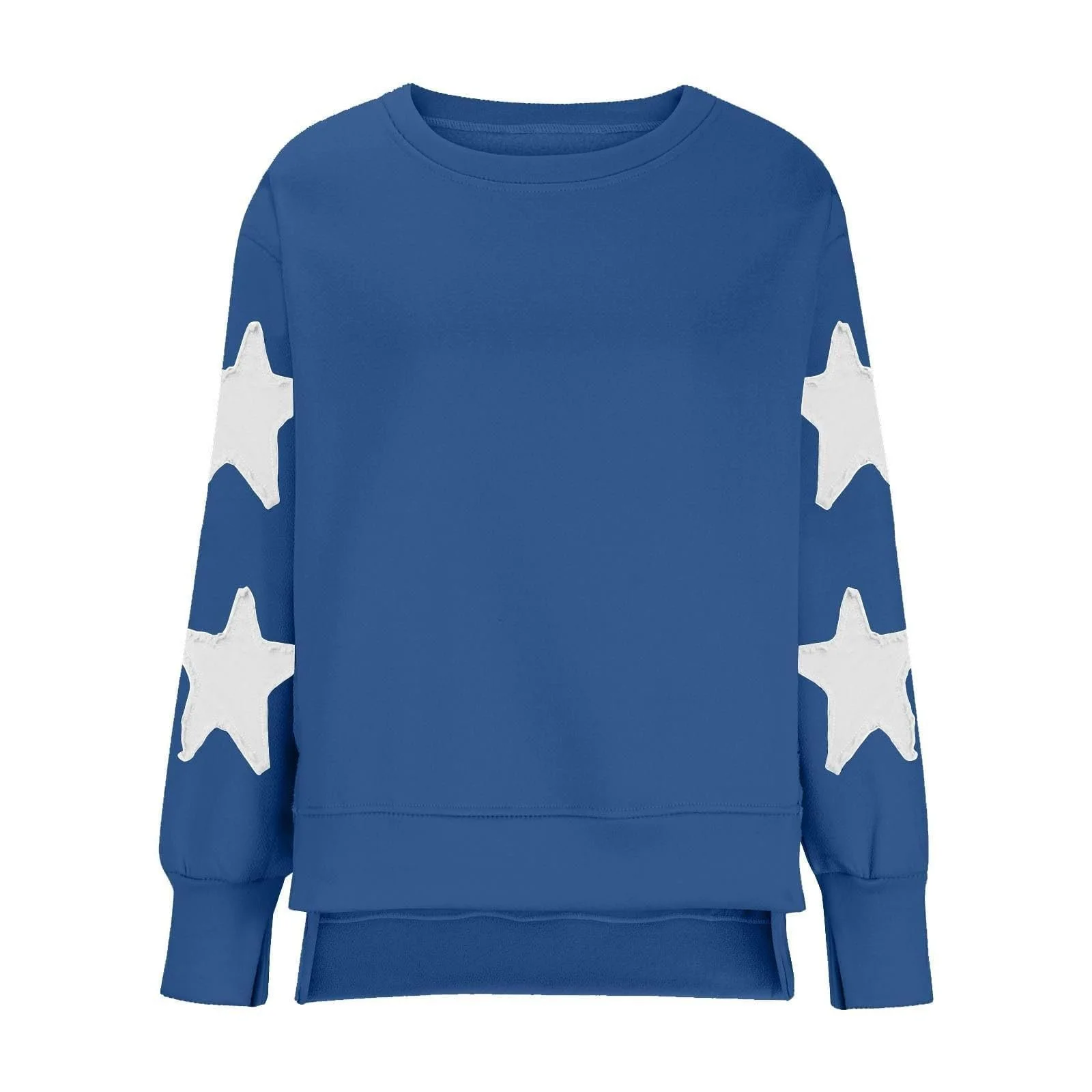 Женский свитшот 2025 Зимняя домашняя одежда Oversized Круглый вырез Полосатые звезды Длинный рукав Боковой разрез Пуловер Свитшот Девушки-подростки Эстетичный Легкий Спортивный комплект, фото №3