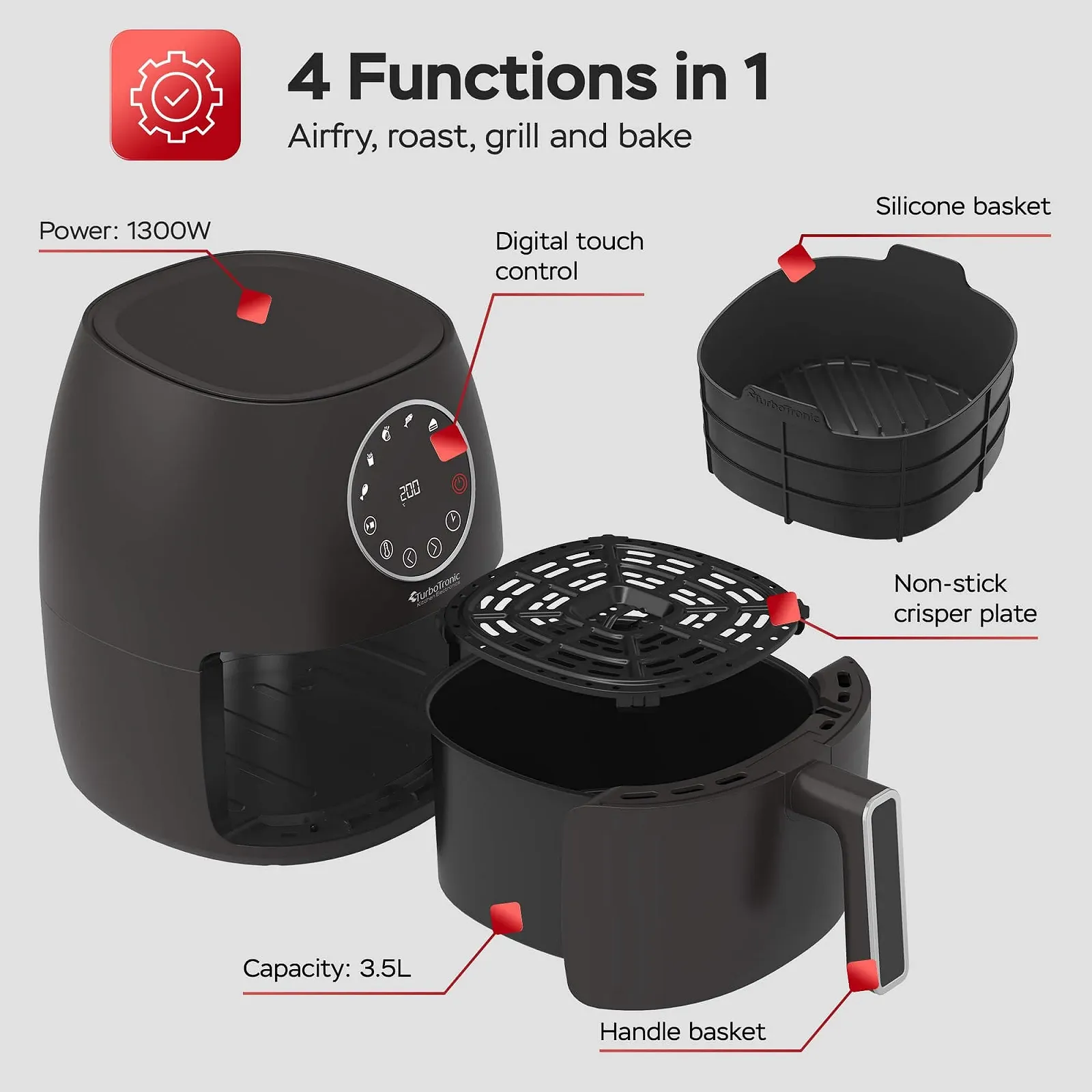Мультипіч AirChef Pro 3.5 Л 1300 Вт з силіконовою вставкою Білий, фото №5