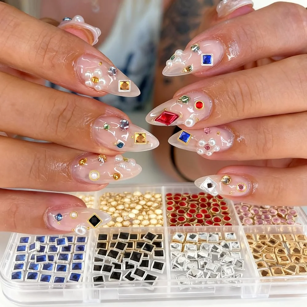 Украшения для ногтей Квадратные/круглые бусины в стиле панк, 12 сеток, металлические блестящие камни, готические заклепки, кристаллы, бриллианты, фото №7