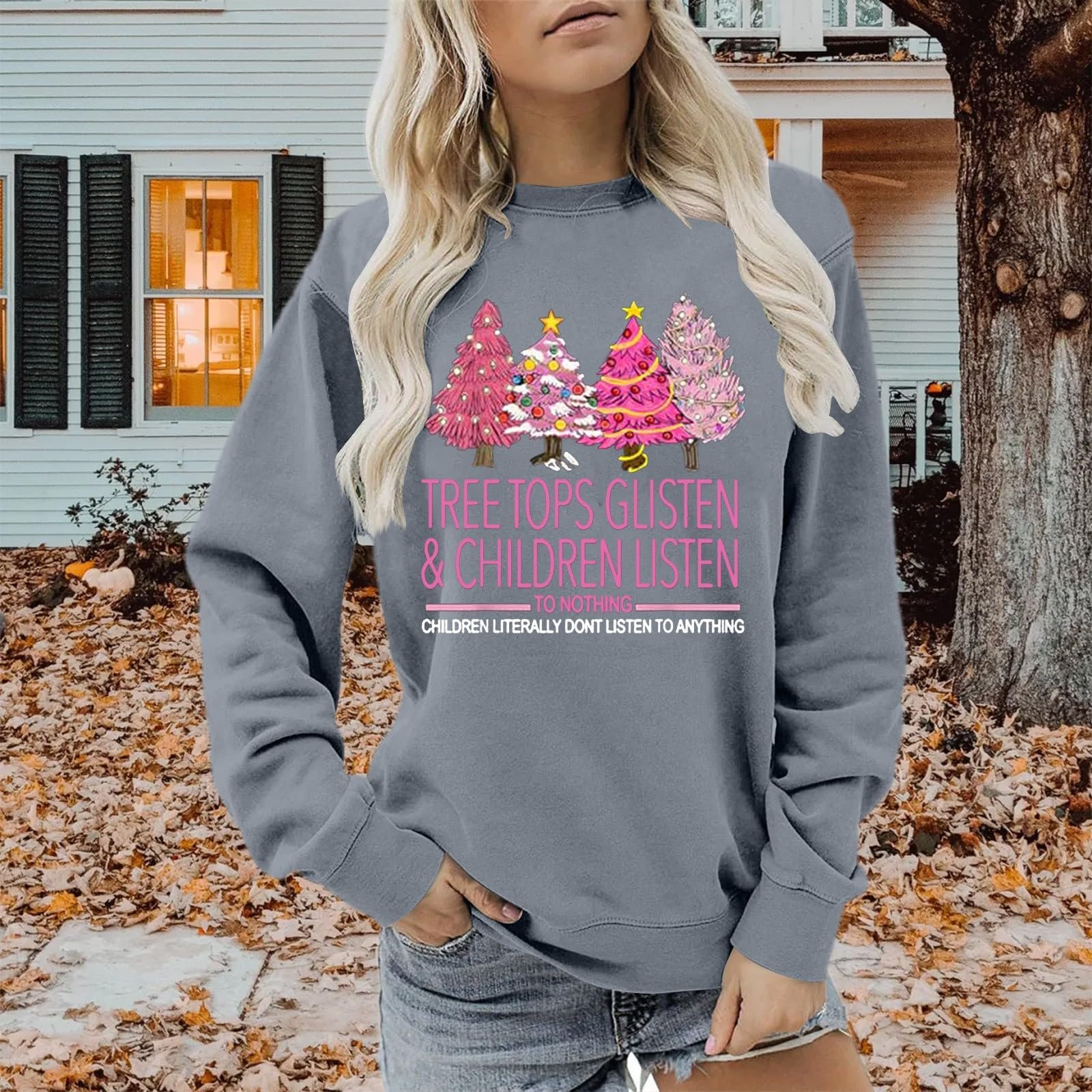 Женские рождественские свитшоты Рождественский топ Женская одежда Рождественские елки Свитшот Женский Смешной елочный кемпинговый свитшот Повседневные осенние пуловеры Зимние для женщин, фото №4