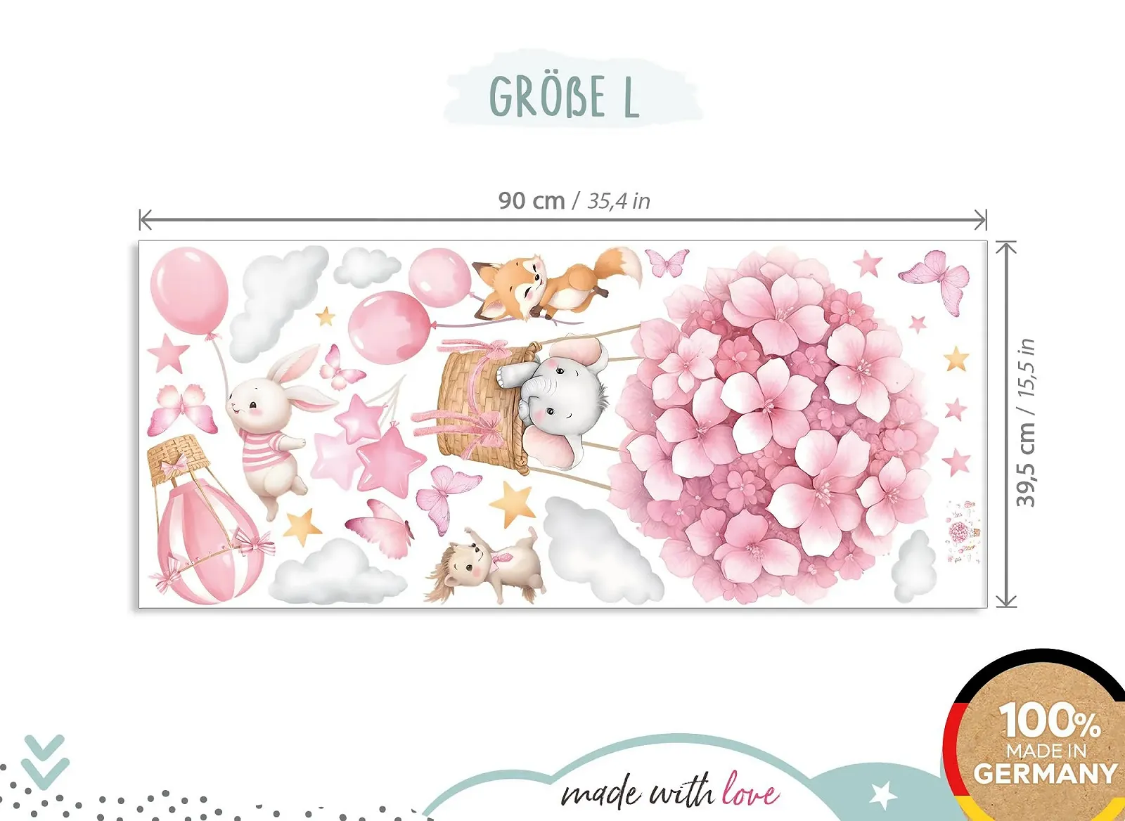 Наклейка на стену Little Deco DL5129 L Elephant in Hot Air Balloon, фото №4