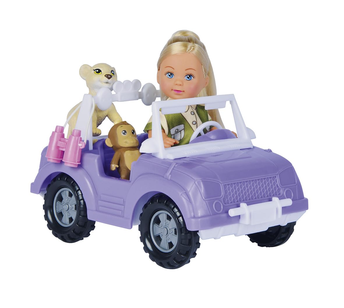 Лялька Simba Evi Love Safari у милому сафари-одязі з крутим джипом, рюкзаком, маленькою мавпочкою, левом, біноклем, 12 см, від 3 років, фото №1 Лялька Simba Evi Love Safari у милому сафари-одязі з крутим джипом, рюкзаком, маленькою мавпочкою, левом, біноклем, 12 см, від 3 років, фото №1